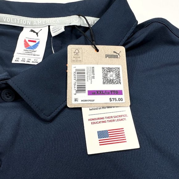 Puma Volition XXL Men's Flag Paisley Pocket USA Polo Golf Navy Shirt NWT - Picture 5 of 7